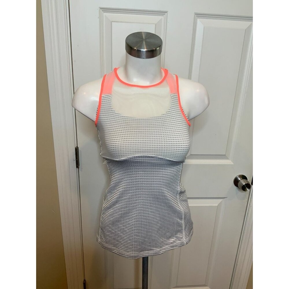 Lululemon Ready Set Sweat White Black Polka Dot Open Back Tank Top, Size 4